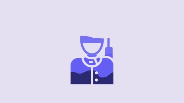 Blue British Guardsman Bearskin Hat Marching Icon Isolated Purple Background — Vídeo de Stock