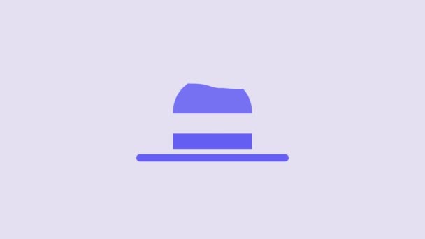 Blue Elegant Women Hat Icon Isolated Purple Background Video Motion — Stock Video