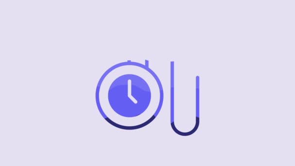Blaue Uhr Mit Einem Kettensymbol Auf Violettem Hintergrund Video Motion — Stockvideo
