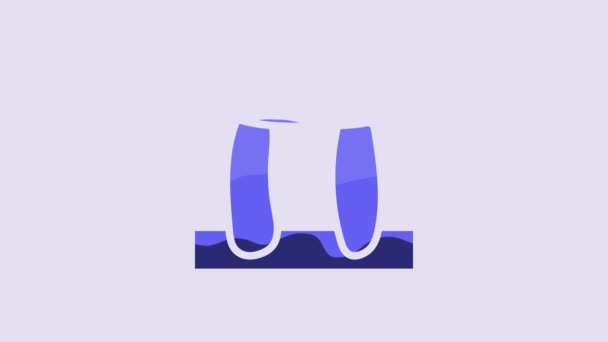 Синий Значок Стоунхенджа Выделен Фиолетовом Фоне Видеографическая Анимация — стоковое видео