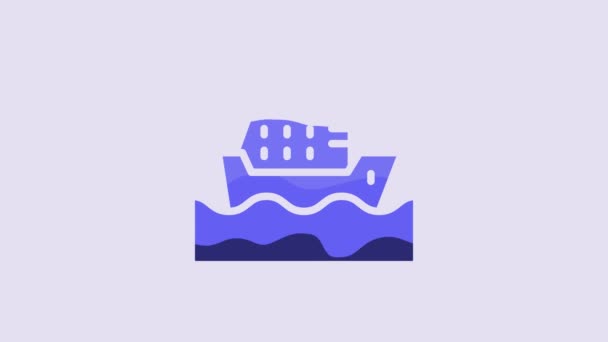 Blue Cruise Fartyg Havet Ikon Isolerad Lila Bakgrund Kryssar Runt — Stockvideo