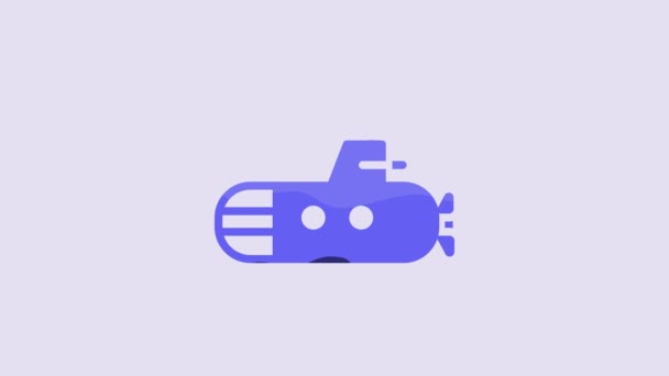 青の潜水艦アイコンは紫の背景に隔離された 軍用船だ 4Kビデオモーショングラフィックアニメーション — ストック動画