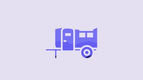 Блакитний Кемпінг Піктограма Трейлера Ізольовані Фіолетовому Фоні Подорож Мобільний Будинок — стокове відео