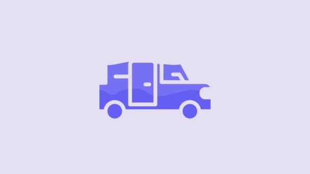 Icono Minibus Azul Aislado Sobre Fondo Púrpura Animación Gráfica Vídeo — Vídeo de stock