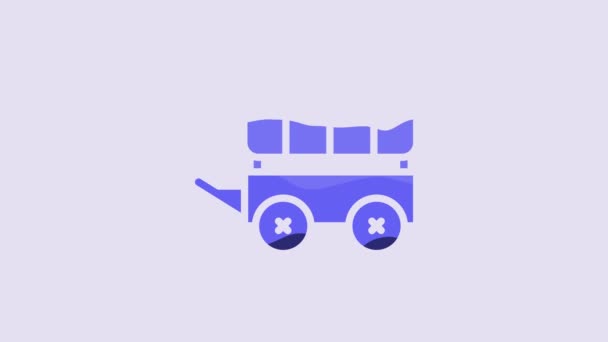 Icono Vagón Cubierto Azul Salvaje Oeste Aislado Sobre Fondo Púrpura — Vídeos de Stock