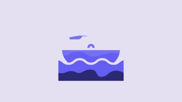 Голубая Лодка Иконой Весел Фиолетовом Фоне Водные Виды Спорта Экстремальные — стоковое видео