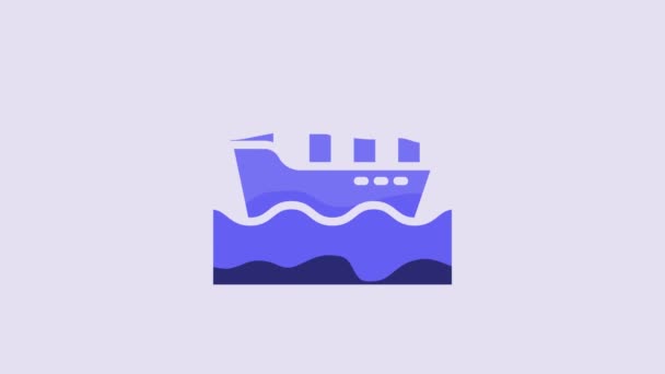Blue Cargo Ship Boxes Delivery Service Icon Isolated Purple Background — Videoclip de stoc