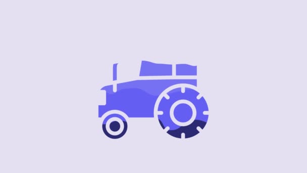 Icono Tractor Azul Aislado Sobre Fondo Púrpura Animación Gráfica Vídeo — Vídeos de Stock