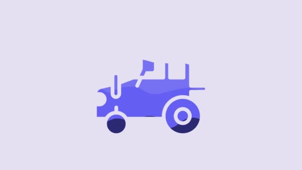 Icono Tractor Azul Aislado Sobre Fondo Púrpura Animación Gráfica Vídeo — Vídeo de stock