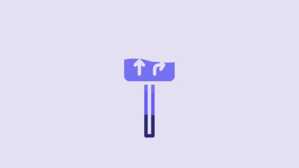 Blue Road Traffic Sign Signpost Icon Isolated Purple Background Pointer — Vídeo de Stock
