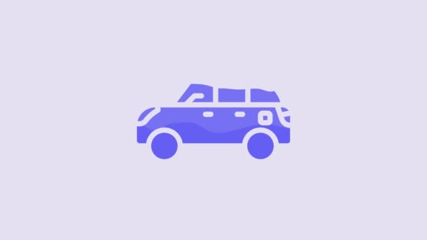 Blue Hatchback Car Icon Isolated Purple Background Video Motion Graphic — Vídeo de stock
