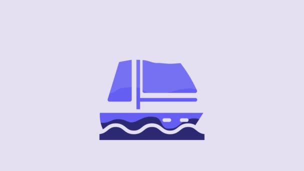Blue Yacht Sailboat Sailing Ship Icon Isolated Purple Background Sail — Vídeo de stock