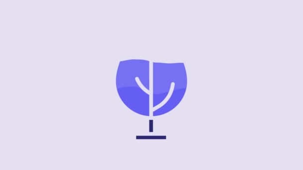 青の木のアイコンは紫色の背景に孤立しています 森のシンボル 4Kビデオモーショングラフィックアニメーション — ストック動画