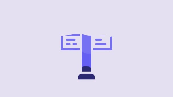 Голубая Дорога Значок Signpost Выделен Фиолетовом Фоне Символ Указателя Уличная — стоковое видео