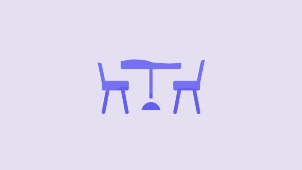 Blue Picnic Table Chairs Either Side Table Icon Isolated Purple — Video