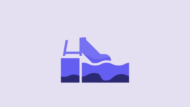 Blue Water Slide Pool Icon Isolated Purple Background Aquapark Video — Stock Video