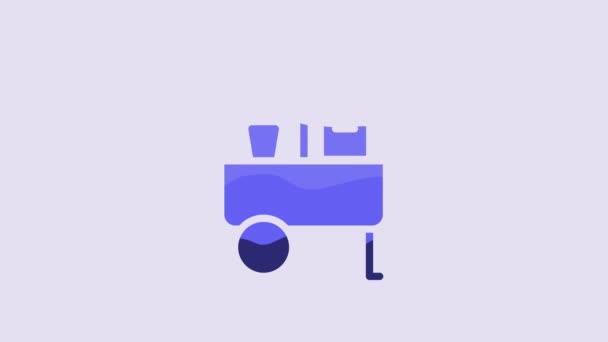 Icono Carrito Comida Rápida Azul Aislado Sobre Fondo Púrpura Quiosco — Vídeos de Stock