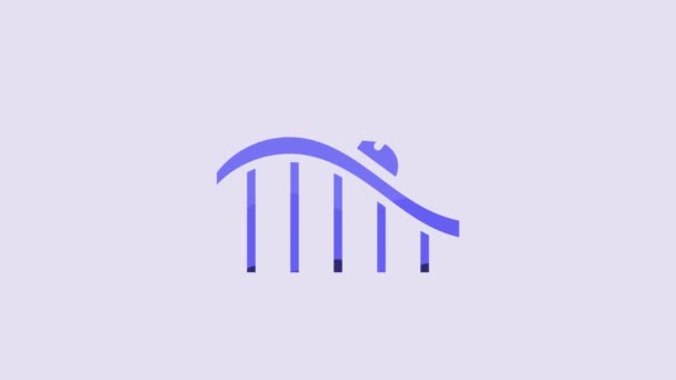 Blue Roller Coaster Icon Isolated Purple Background Amusement Park Childrens — Stok video