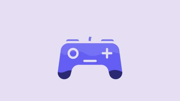 Ikon Blue Gamepad Diisolasi Pada Latar Belakang Ungu Pengontrol Permainan — Stok Video