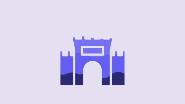 Blue Castle Icon Isolated Purple Background Video Motion Graphic Animation — Stock Video