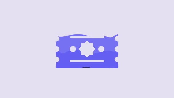 Blue Ticket Icon Isolated Purple Background Amusement Park Video Motion — Vídeo de Stock