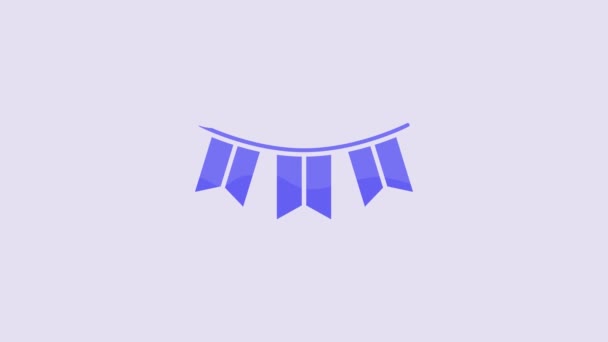 Blue Carnival Garland Flags Icon Isolated Purple Background Party Pennants — 图库视频影像