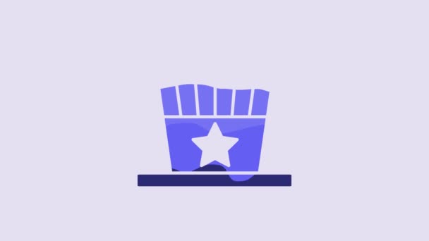 青愛国的なアメリカのトップの帽子のアイコンは紫色の背景に隔離されています ハットおじさん アメリカの帽子独立記念日 4Kビデオモーショングラフィックアニメーション — ストック動画