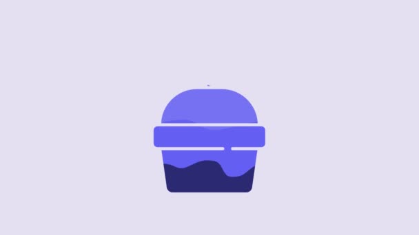 Blue Cake Icon Isolated Purple Background Happy Birthday Video Motion — Video Stock