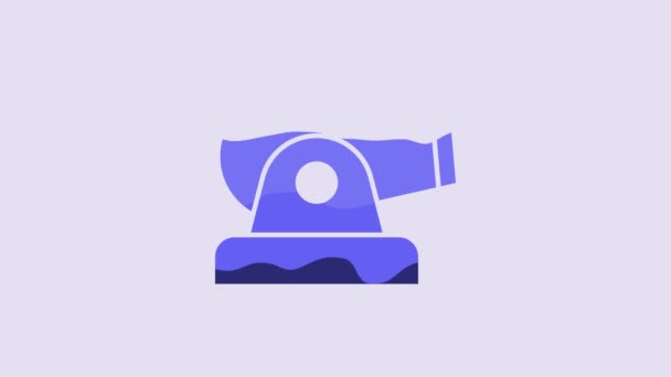 Blue Cannon Icon Isolated Purple Background Video Motion Graphic Animation — Vídeos de Stock