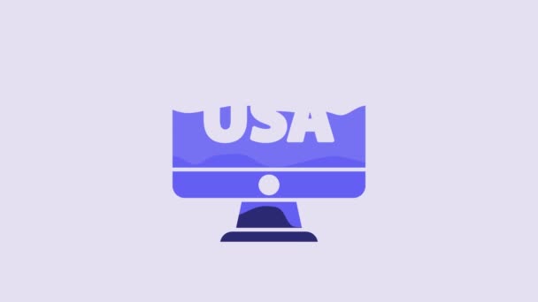 Blue Usa Stany Zjednoczone Ameryki Ikonie Monitora Izolowane Fioletowym Tle — Wideo stockowe