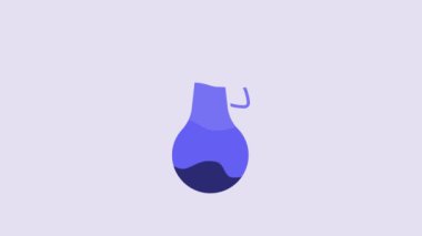 Blue Pear icon isolated on purple background. Fruit with leaf symbol. 4K Video motion graphic animation.