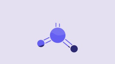 Blue Molecule icon isolated on purple background. Structure of molecules in chemistry, science teachers innovative educational poster. 4K Video motion graphic animation.