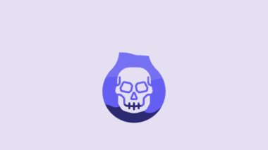 Blue Poison in bottle icon isolated on purple background. Bottle of poison or poisonous chemical toxin. 4K Video motion graphic animation.