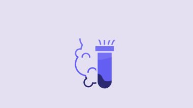 Blue Chemical experiment, explosion in the flask icon isolated on purple background. Chemical explosion in a test tube. 4K Video motion graphic animation.