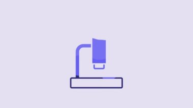 Blue Microscope icon isolated on purple background. Chemistry, pharmaceutical instrument, microbiology magnifying tool. 4K Video motion graphic animation.