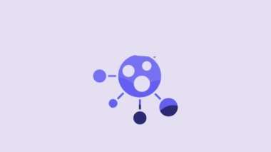 Blue Molecule icon isolated on purple background. Structure of molecules in chemistry, science teachers innovative educational poster. 4K Video motion graphic animation.