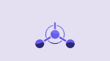 Blue Molecule icon isolated on purple background. Structure of molecules in chemistry, science teachers innovative educational poster. 4K Video motion graphic animation.