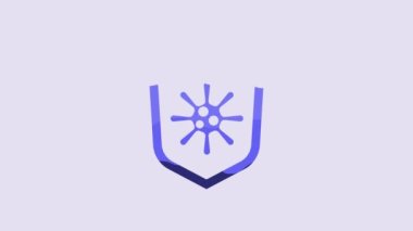 Blue Shield protecting from virus, germs and bacteria icon isolated on purple background. Immune system concept. Corona virus 2019-nCoV. 4K Video motion graphic animation.
