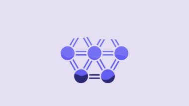 Blue Molecule icon isolated on purple background. Structure of molecules in chemistry, science teachers innovative educational poster. 4K Video motion graphic animation.