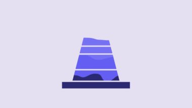 Blue Traffic cone icon isolated on purple background. 4K Video motion graphic animation.