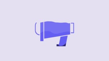 Blue Megaphone icon isolated on purple background. Speaker sign. 4K Video motion graphic animation.