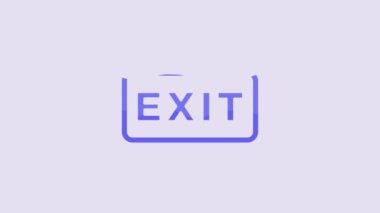 Blue Fire exit icon isolated on purple background. Fire emergency icon. 4K Video motion graphic animation.