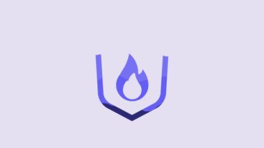 Blue Fire protection shield icon isolated on purple background. Insurance concept. Security, safety, protection, protect concept. 4K Video motion graphic animation.