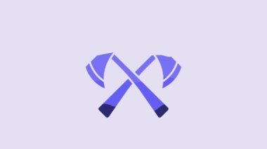Blue Firefighter axe icon isolated on purple background. Fire axe. 4K Video motion graphic animation.