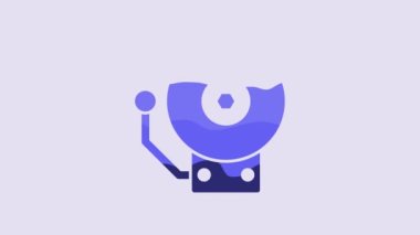 Blue Ringing alarm bell icon isolated on purple background. Fire alarm system. Service bell, handbell sign, notification symbol. 4K Video motion graphic animation.