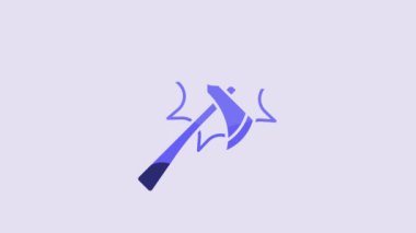 Blue Firefighter axe icon isolated on purple background. Fire axe. 4K Video motion graphic animation.