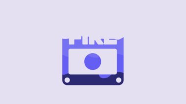 Blue Fire alarm system icon isolated on purple background. Pull danger fire safety box. 4K Video motion graphic animation.