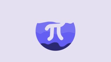 Mavi Pi sembolü simgesi mor arkaplanda izole edilmiş. 4K Video hareketli grafik canlandırması.
