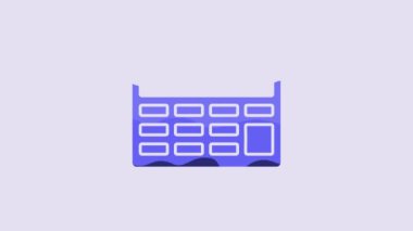 Blue Calculator icon isolated on purple background. Accounting symbol. Business calculations mathematics education and finance. 4K Video motion graphic animation.