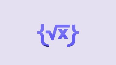 Blue Square root of x glyph icon isolated on purple background. Mathematical expression. 4K Video motion graphic animation.